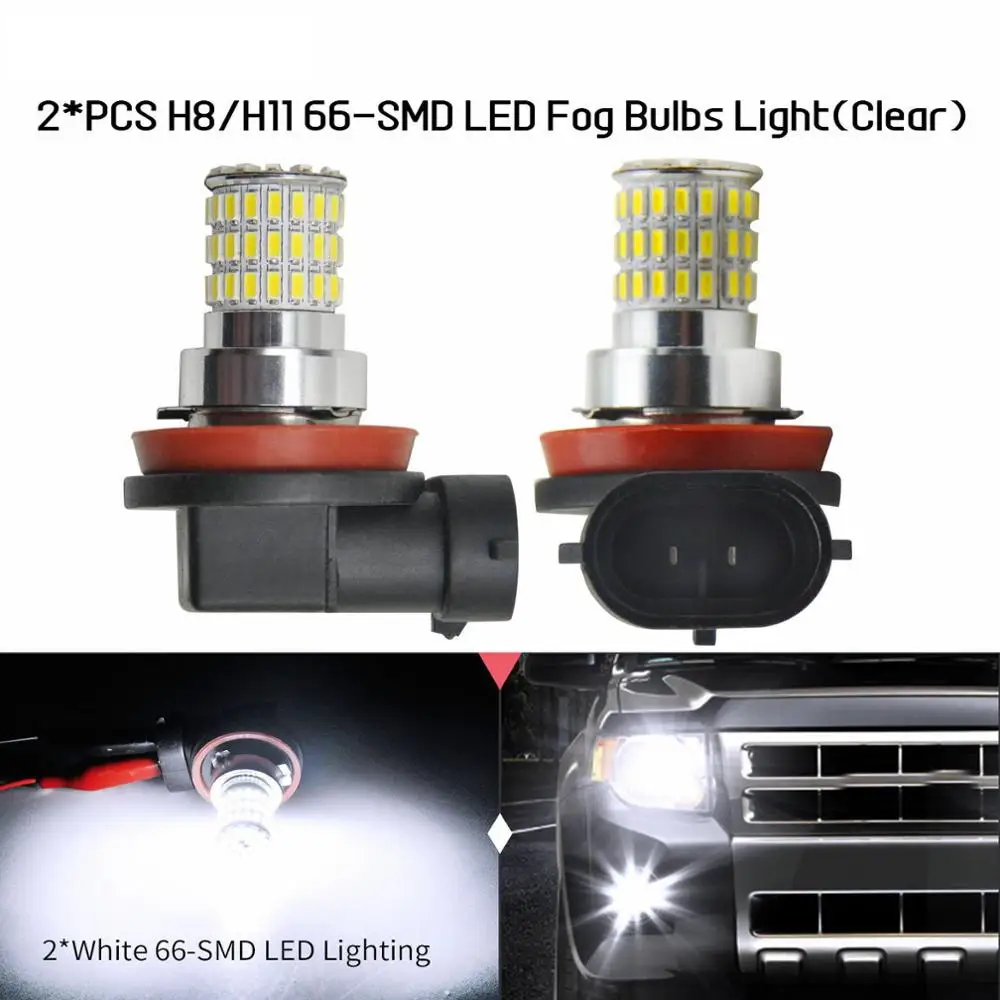 

2PCS Clear H8/H11-66SMD-3014-W LED Fog Light Bulbs Auto Car 10-30V Plug and Play