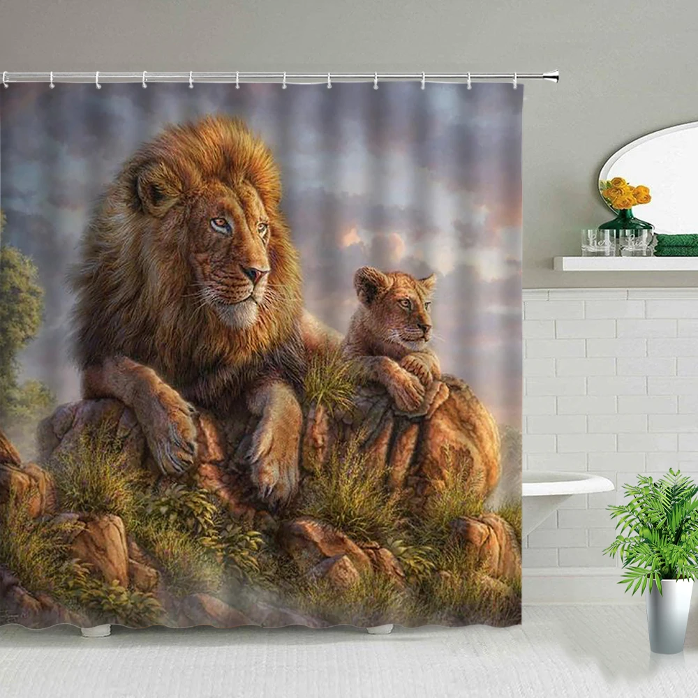 

Водонепроницаемые шторы для душа, большие дикие животные, тигры, леопарды, для обновления ванной комнаты, украшение для дома