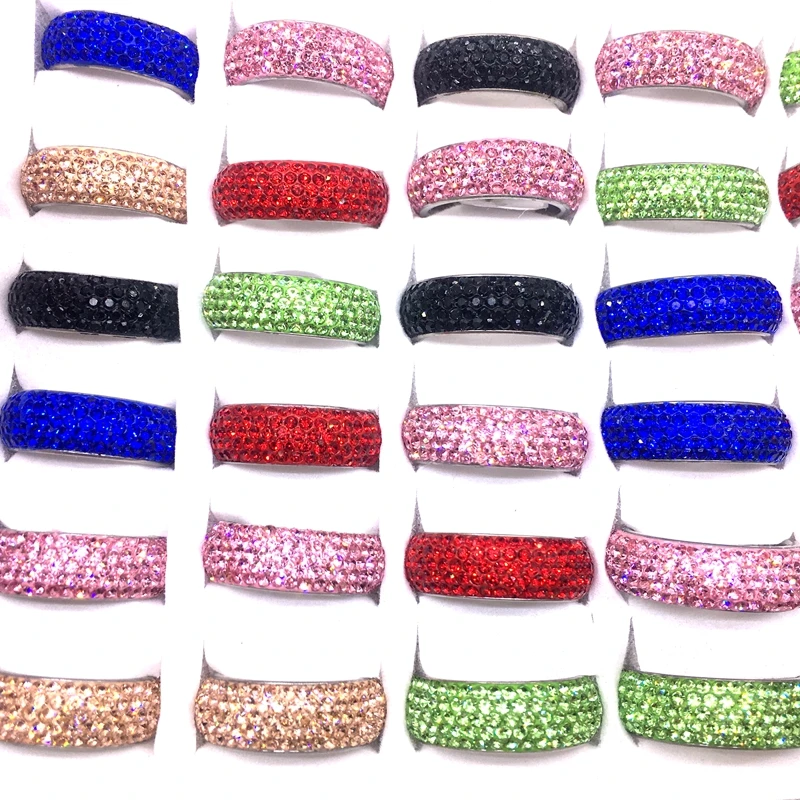 

MixMax 15 Pieces Women's Fashion Rings 5 Row Full Rhinestone Clay Stainless Steel Jewelry Band Party Gifts Wholesale Lot