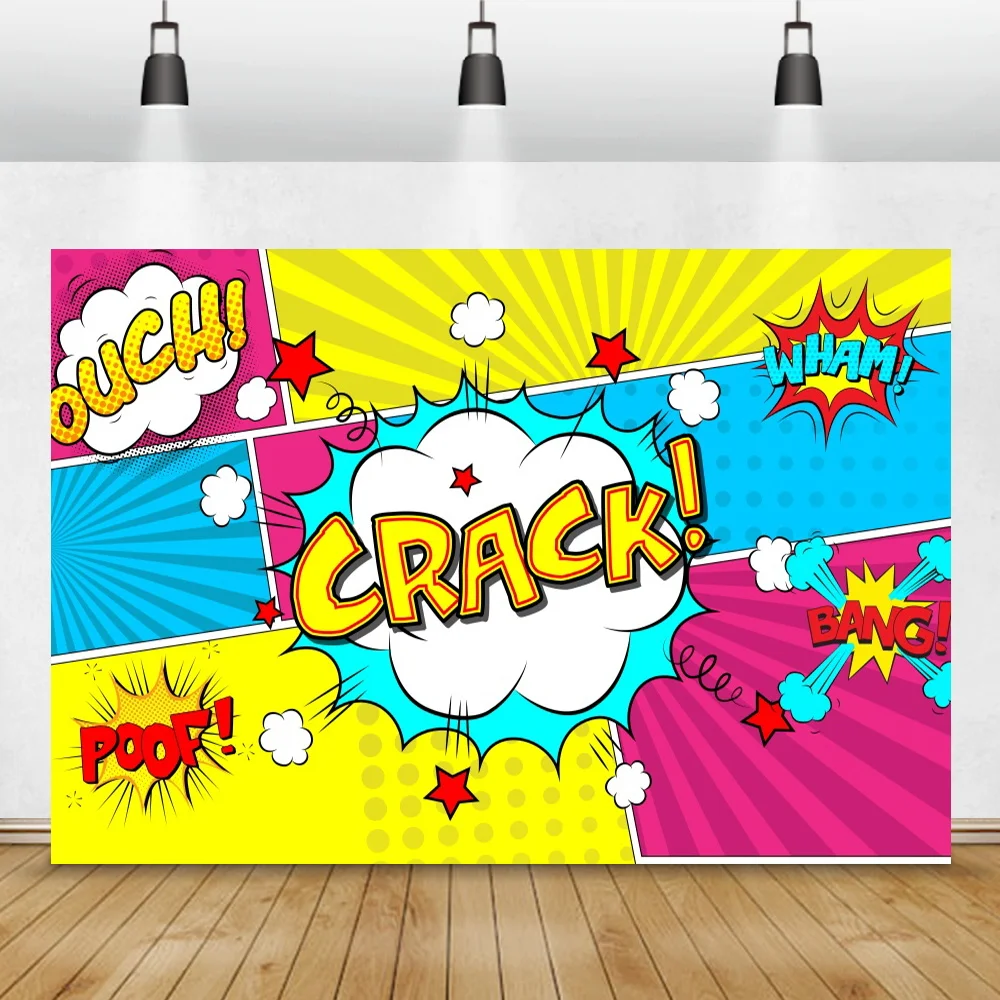 

Cartoon Comics Pattern Child Birthday Party Decor Customized Banner Baby Portrait Photography Background Family Photocall Poster