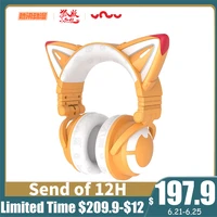 yowu fox demon wireless headphones app control rgb lights cartoons cat casco girl cute cat ear headsets with plush storage box