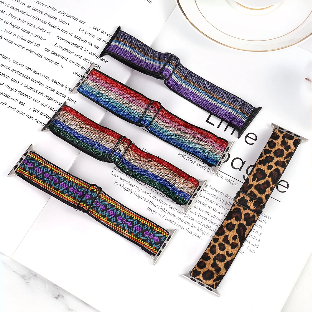 Elastic Nylon Solo Loop Strap For Apple Watch Band 44mm 40mm 45mm 41mm 42mm 38mm Adjustable Bracelet iWatch Series 7 6 SE 5 4 3