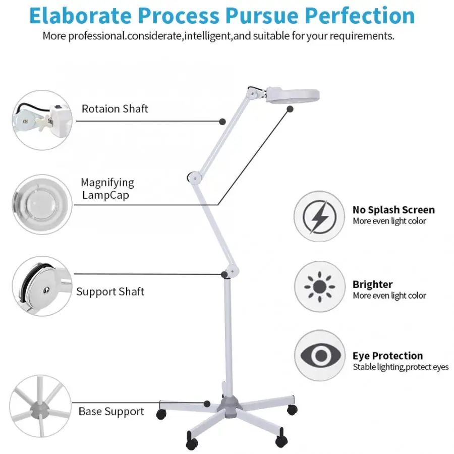 Увеличительная лампа с металлической рамой и опорой увеличительная