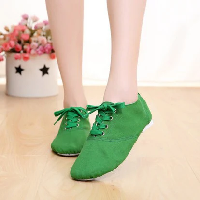 Green Low Top Женская и Мужская танцевальная обувь на шнуровке; Танцевальная обувь для джаза; балетки; Мягкие Спортивные кроссовки; обувь для гимнастики и фитнеса для взрослых и детей - Цвет: Green Low Top