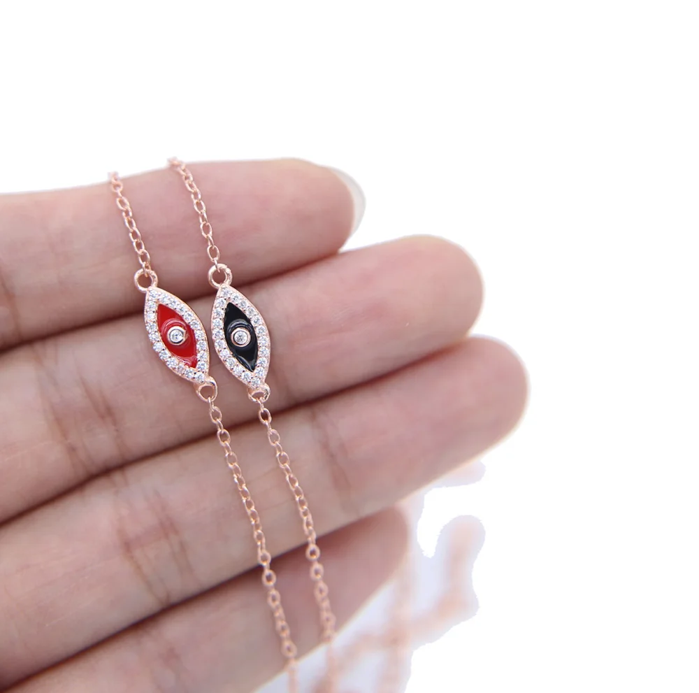 Изысканные 925 серебро эмаль глаз с фианитами Шарм браслет из розового золота