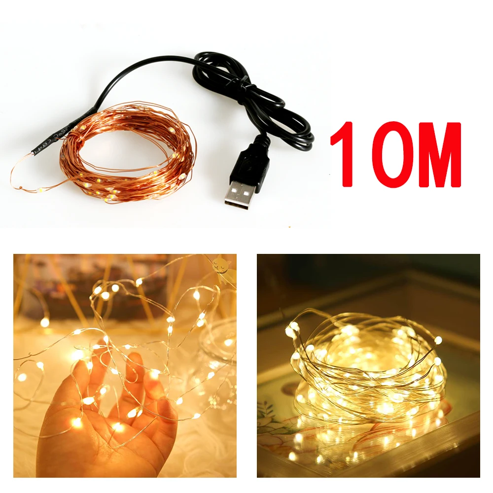 

Гирлянда светодиодная, 10 м, s, USB, медный провод