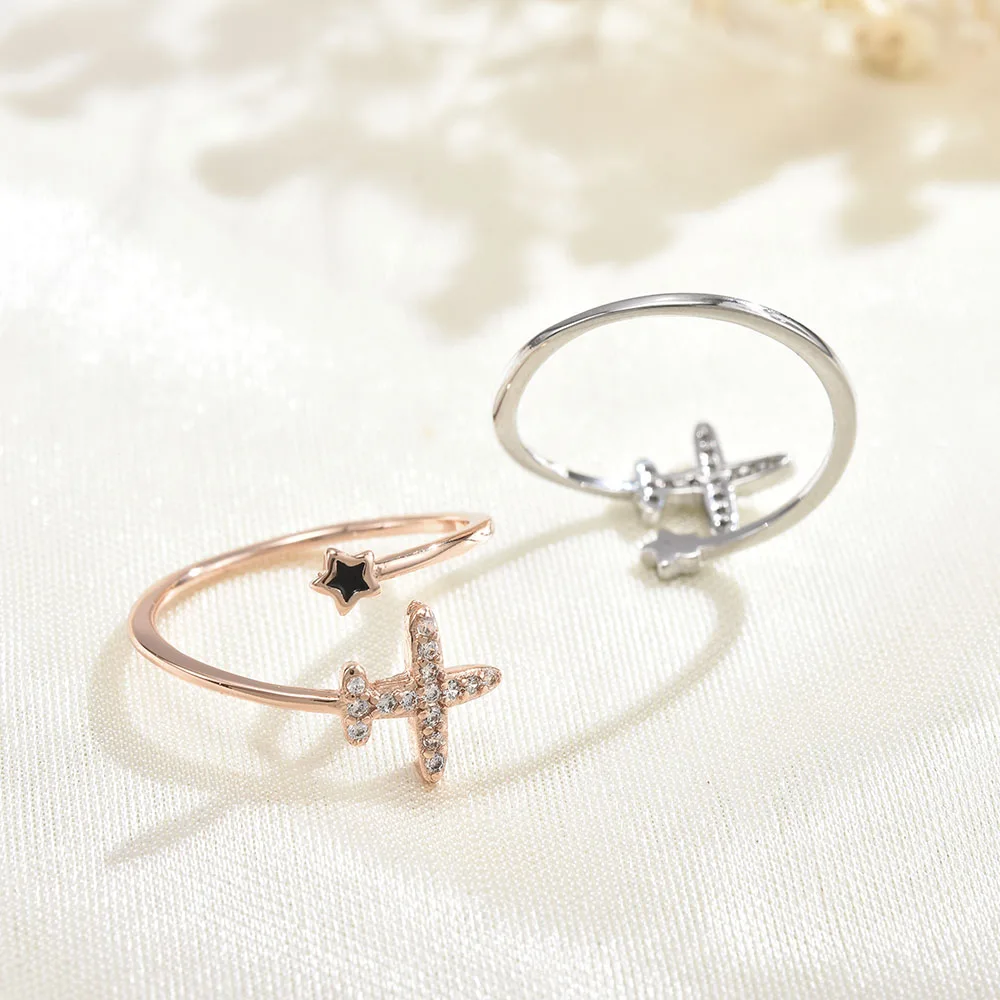 

Cute Airplane Star Ring Opening Adjustable Double Layer Micro Inlaid Zircon Jewelry Ring Valentine Day Gift Ring Fashion Trend