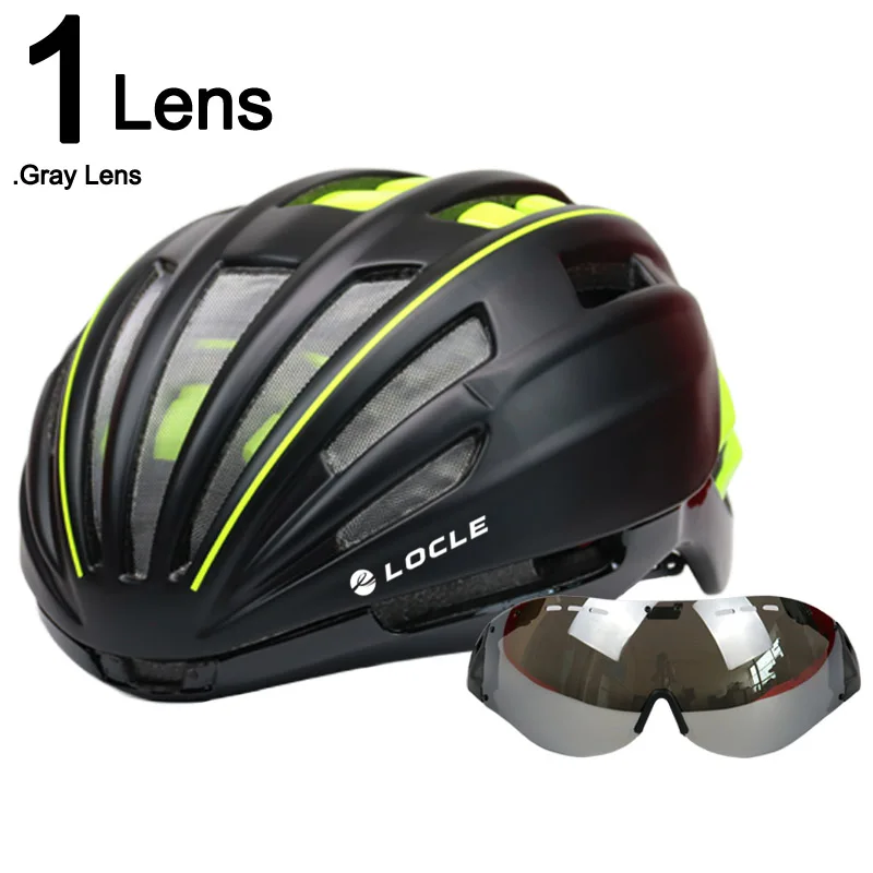 LOCLE Goggles велосипедный шлем двухслойный дорожный горный велосипедный шлем с линзой ультралегкий Casco Ciclismo велосипедный шлем 55-61 см - Цвет: Black Green 1 Lens