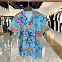 2021 mens summer hot sale fashion casual starfish printed shirt trend brand party cardigan shirt street lapel short sleeve