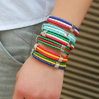 customized designs flags design handmade braided leather bracelet wrap wristband wholesale drop shipping colorful jewelry gift