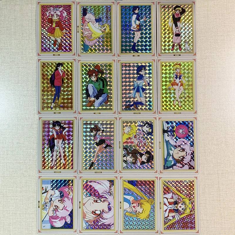 16PCS Sailor Moon Anime Figures Bronzing Flash Cards Tsukino Usagi Mizuno Ami Collectible Toys Birthday Gifts for Children | Игрушки и