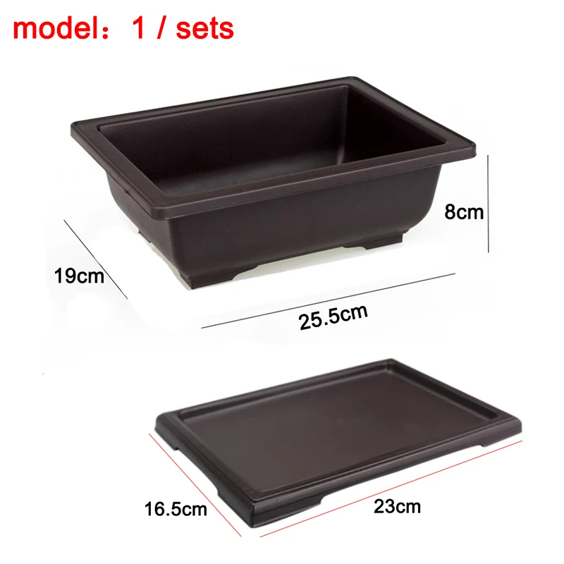 1 комплект цветочный горшок + поднос квадратный для бонсай имитация фиолетового