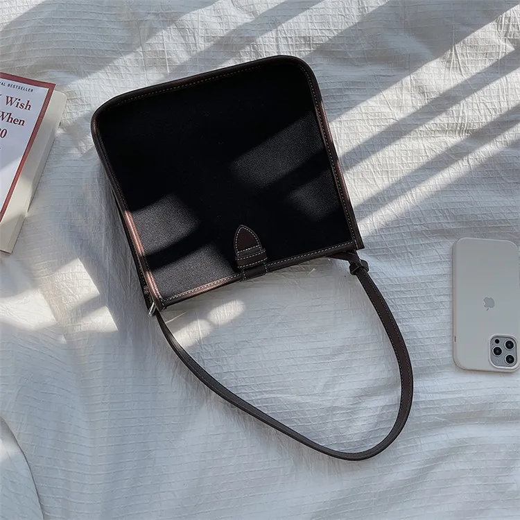 

New Korean Woman Handbag Women's Bag Leisure Small Square Bag Women's Armpit Bag Fashion Splicing Canvas Bag Lady Sholuder Bag
