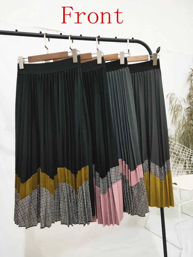 Осенняя Женская длинная Плиссированная юбка клетчатые юбки разных цветов для