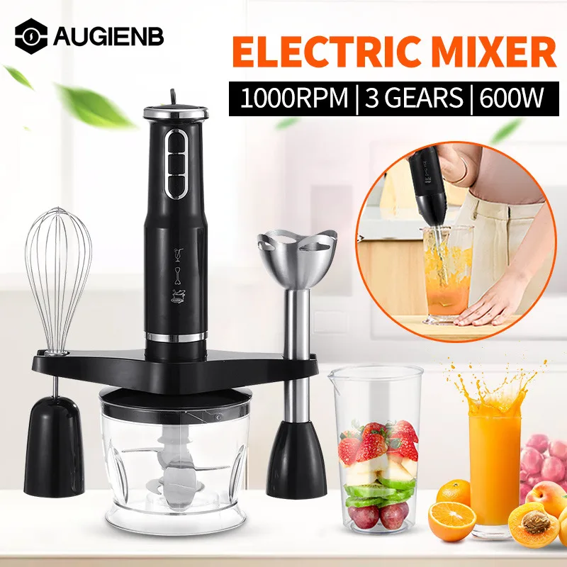 

4 in 1 Multifunction Electric Food Processor Mixer 600W 3 Speed Kitchen Detachable Hand Blender Egg Beater Vegetable Stand Blend