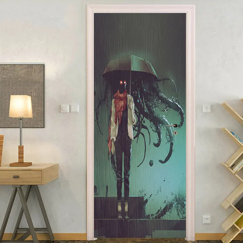 

Hallowmas Door Sticker Moistureproof Waterproof 3D Door Decal Self Adhesive Film For Home Decoration Removable Vinyl Mural