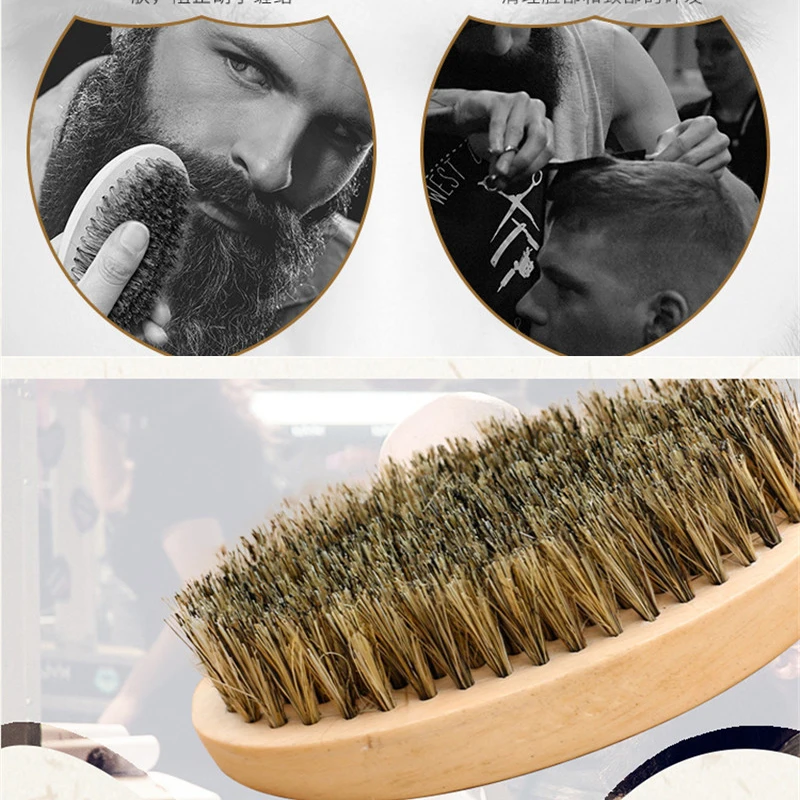 

New Men's special Wild boar bristle oval beard brush Comb set comb Plus Elliptical beard brushes care set Comb Beard tool