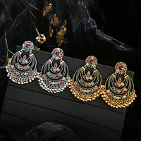 summer gold color metal earring wedding tibetan jewelry retro bohemian tribe corful stone hanging earrings for women