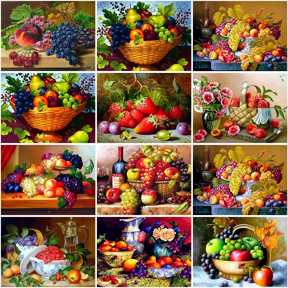 

Full Square Round 5D DIY Diamond Painting Fruit Diamond Embroidery Tea Art Kits Landscape Picture Diamond Mosaic Kitchen Decor