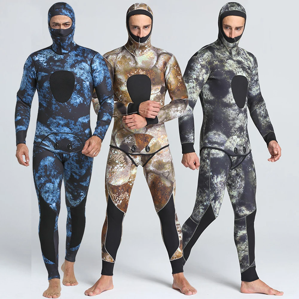 New Men's 5MM Camouflage Split Two-Piece Wetsuit For Cold And Warm Underwater Hunting Harpoon Fishing Snorkeling Surfing Suit