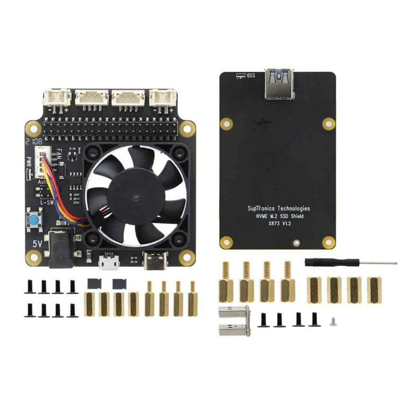 

X873 V1.2 NVME M.2 SSD Expansion Board+X735 V2.5 Power Management&PWM Cooling Fan Board for Raspberry Pi 4B