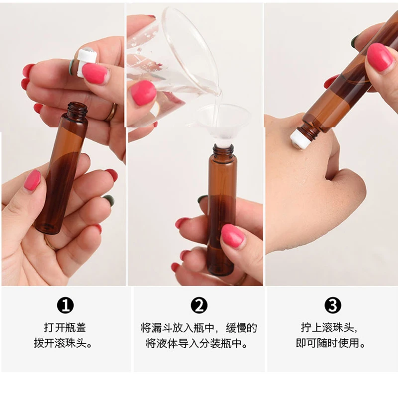 5 шт. 3 мл 10 Янтарное рулонное стекло на роликовой бутылке с многоразовыми