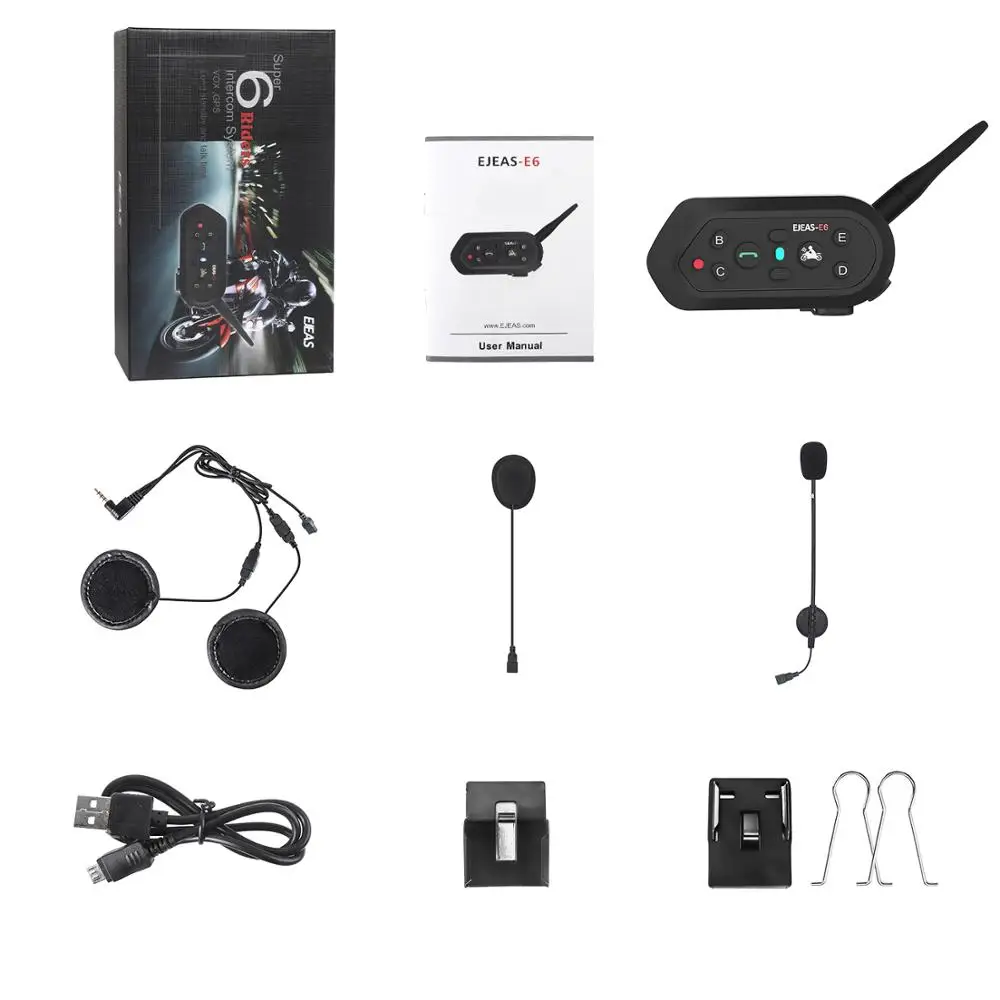 Гарнитура для мотоцикла EJEAS E6 Bluetooth Интерком 1200 м VOX MP3 GPS Moto шлем BT беспроводная