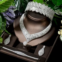 hibride new beauty shiny cubic zirconia pave 5pcs big women bridal wedding jewelry set neckalce earring party accessories n 1620