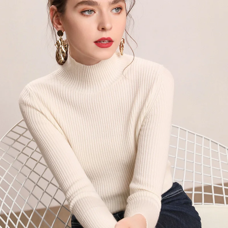 

Autumn And Winter New Slim Sweater Women's Half High Neck Knitted Sweater Pullover Bottomed Sweater Women