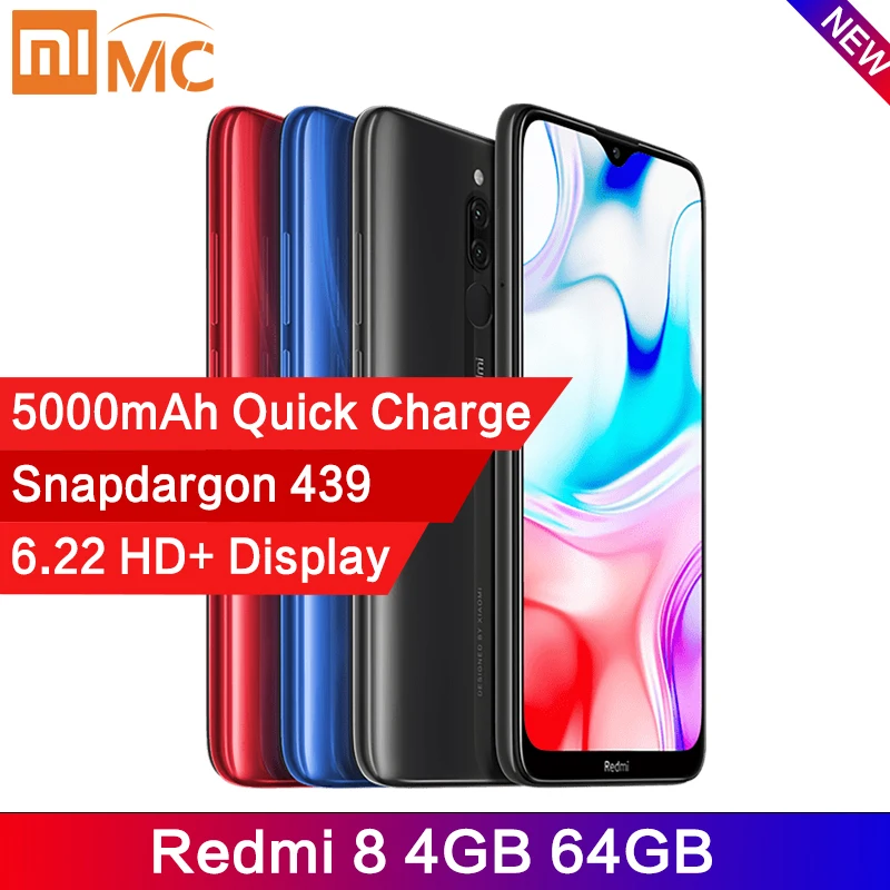 Оригинальный мобильный телефон Xiaomi Redmi 8 4 ГБ 64 5000 мА/ч быстрая зарядка 12 МП камера