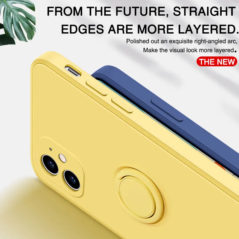 Original Liquid Silicone Luxury Case For Apple iPhone 12 11 Pro Max Mini 7 8 6 6S Plus XR X XS MAX SE 12 Stand Ring Holder Cover