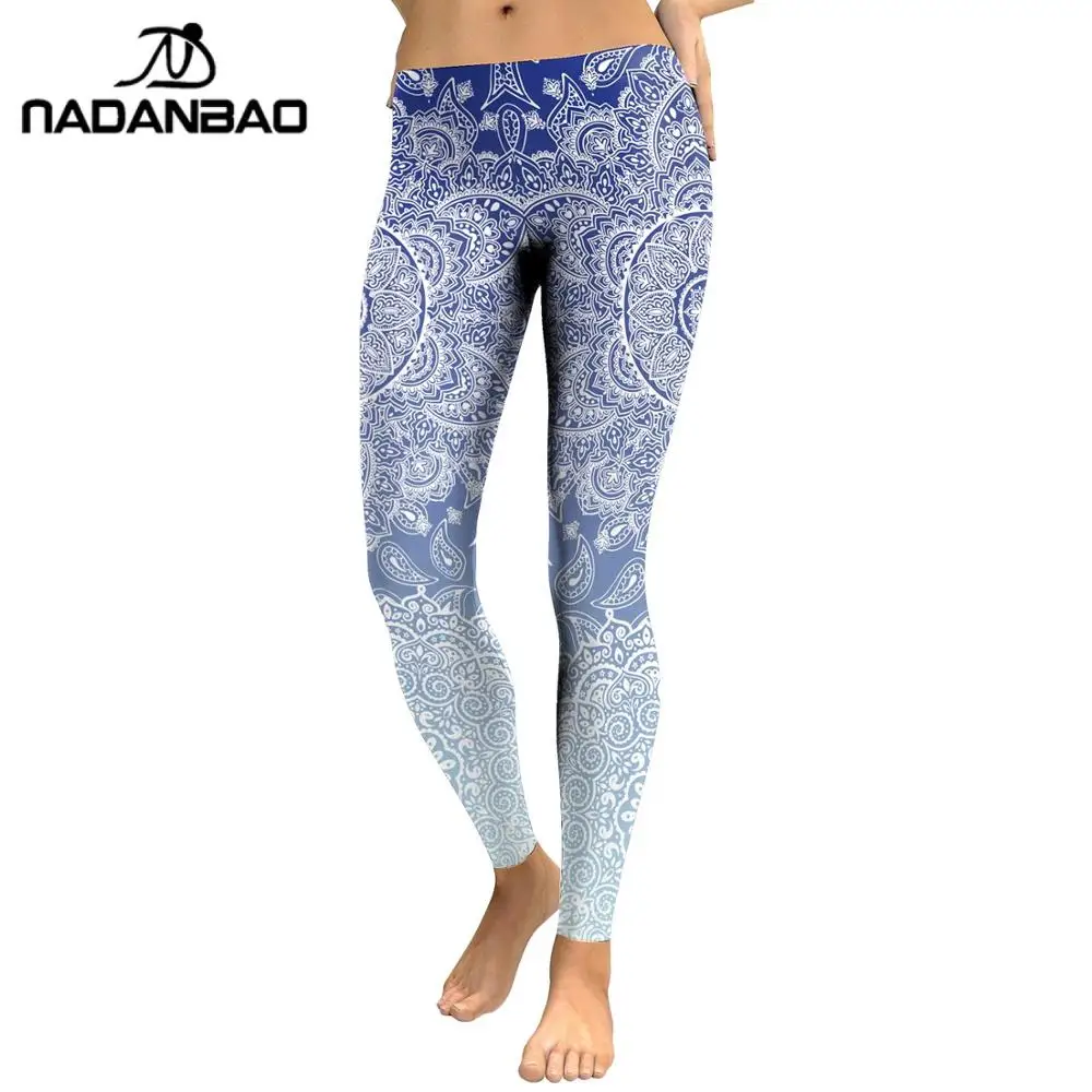 Женские леггинсы с мандалой NADANBAO модные облегающие цветочным принтом для