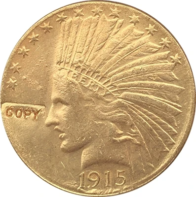 

24-K gold plated 1915-S $10 GOLD Indian Half Eagle Coin Copy