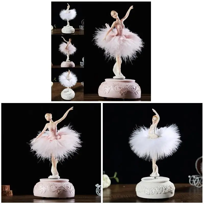 Музыкальная шкатулка балерины танцующая девушка Лебедь озеро карусель с перьями