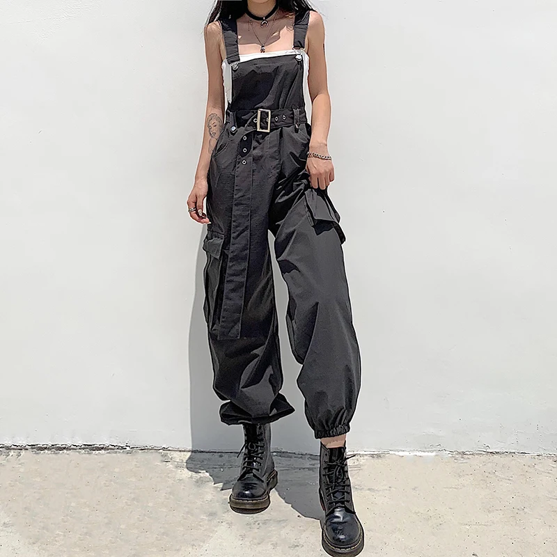 

Fashion Women Overalls With Sashes Pocket Patchwork Spring Autumn Casual Jumpsuits Loose High Waist Rompers Hot Streetwear