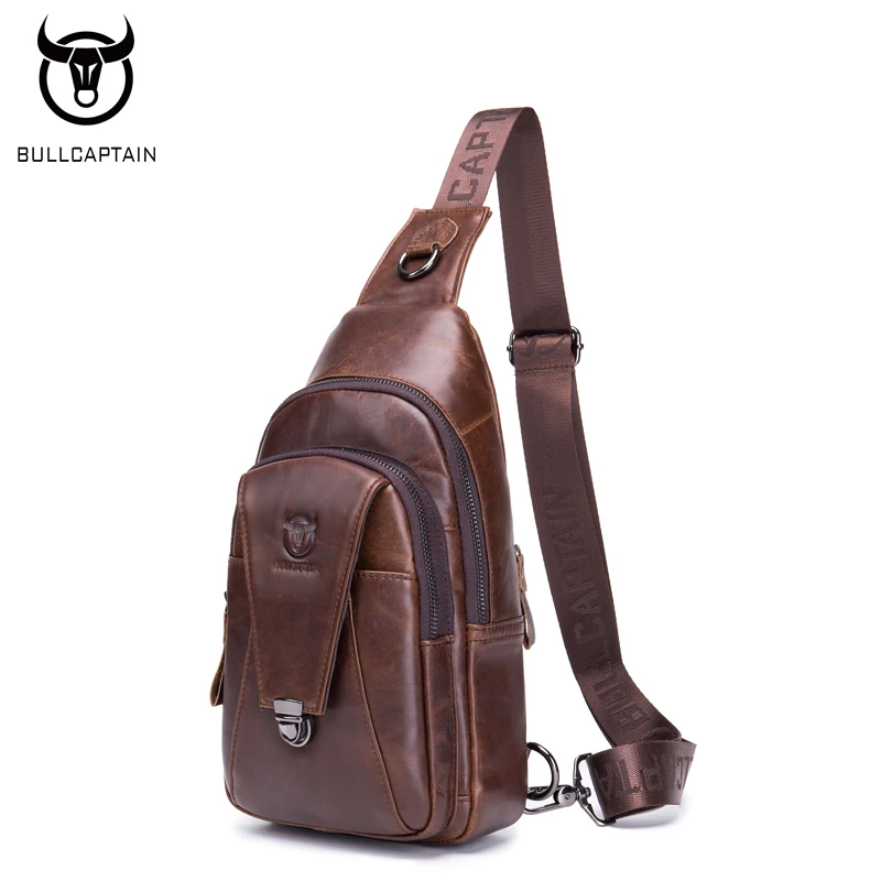 BULLCAPTAIN men's first layer leather chest bag casual personality multi-function large-capacity shoulder messenger chest bag