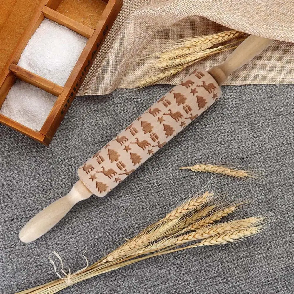 Рождество рельефная Скалка с гравировкой резного дерева выпечки печенья печенье