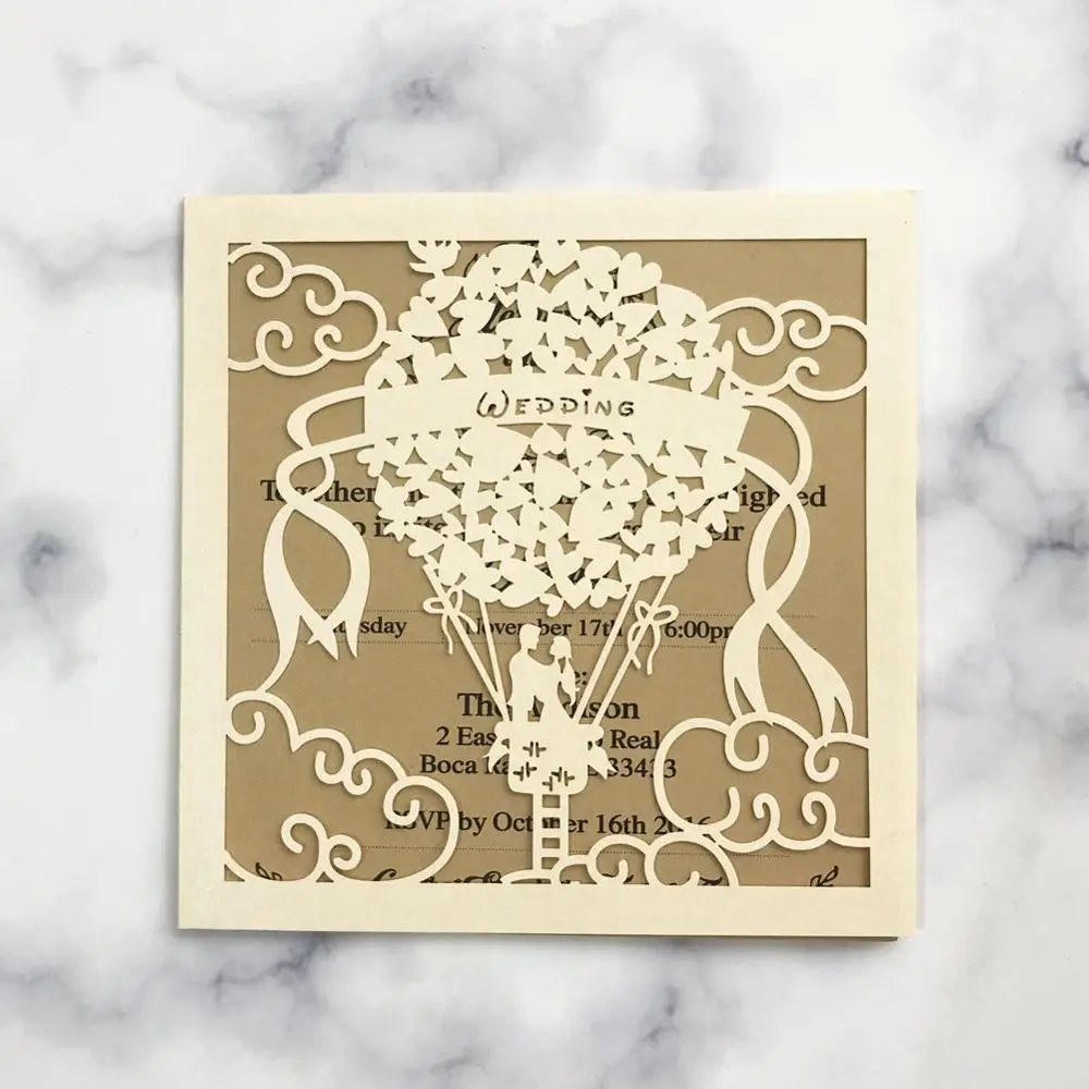 

50pcs/lot Square Sculpture Wedding Invitation Cards Romantic Lover Engagement Party Luxury Lace Elegant Invitation Cards