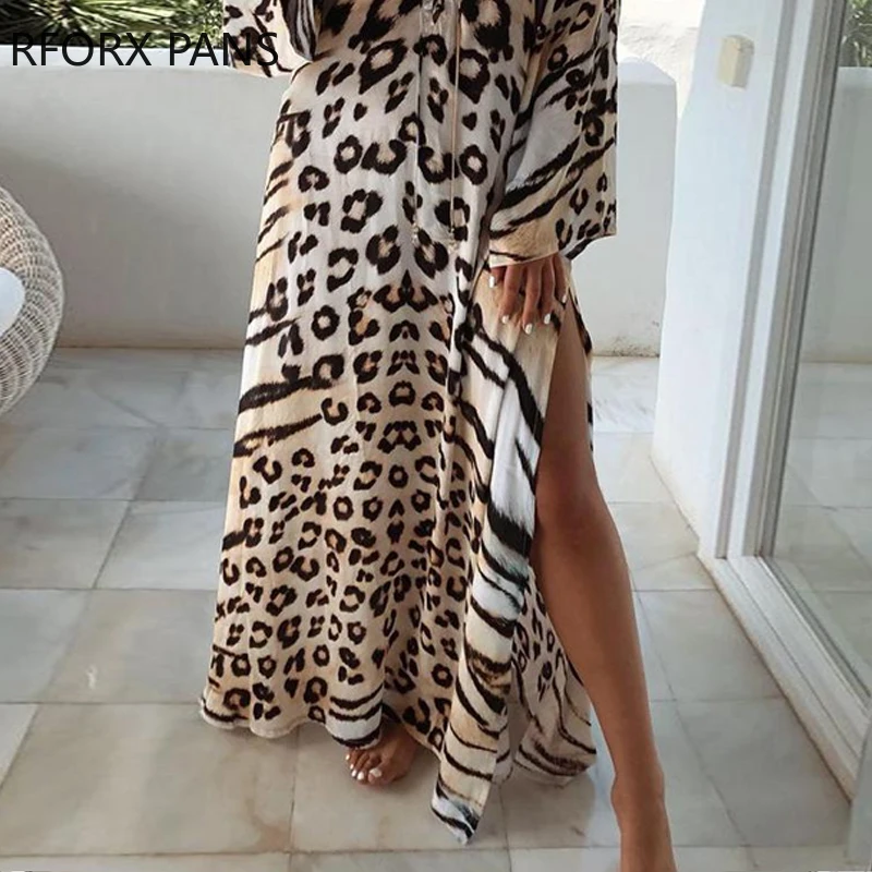 Женское платье с принтом гепарда на шнуровке высоким разрезом макси-платье для