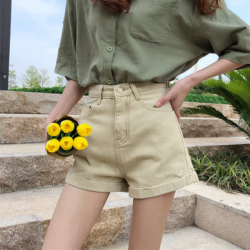 

Vintage Women Shorts New High Waist Slim Crimped Jeans Ladies All-match Comfortable Student Elastic Denim Shorts Female Summer