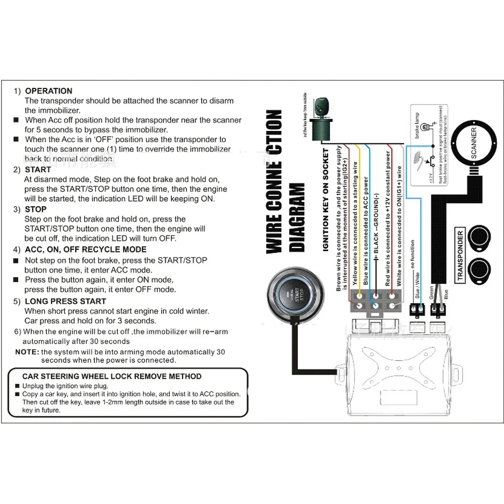 Автомобильная сигнализация 12 В кнопка запуска и остановки двигателя