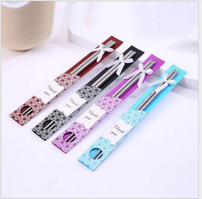 

100 pairs/lot wedding gift souvenirs of stainless steel chopstick sets favors, party return gifts for guest