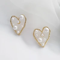 lats japan korea love heart shaped stud earrings transparent sweet pearl big earrings for women 2020 fashion jewelry earings