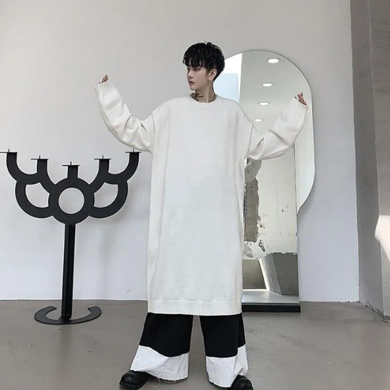 

Men Long Knitted Pullover Sweater Autumn Winter Japan Vintage Style Male Women Streetwear Hip Hop Gothic Thick Dress Sweater
