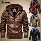 Мужская кожаная куртка, повседневная мотоциклетная куртка из искусственной кожи со съемным капюшоном, пальто из искусственной кожи на молнии, теплая верхняя одежда, 2021
