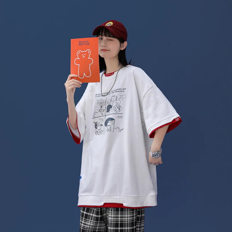 

HENCHIRY New T-shirt Short Sleeve Summer Fashion Female Half Sleeve Neutral Harajuku Couple Top Loose Large Cotton Short Sleeve