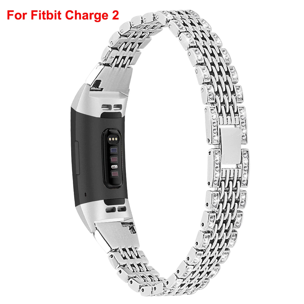 Silver-2 Металлический ремешок для Fitbit Charge 2 Charge 3 Band Diamond нержавеющая сталь Chained сменный Браслет ремешок для Fit bit Charge - Цвет: Silver-2