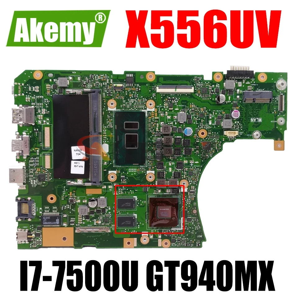 

Материнская плата AKEMY X556UV для ноутбука ASUS X556UQK X556UB X556UQ X556UJ X556UF X556U, оригинальная материнская плата 8GB-RAM I7-7500U GT940MX