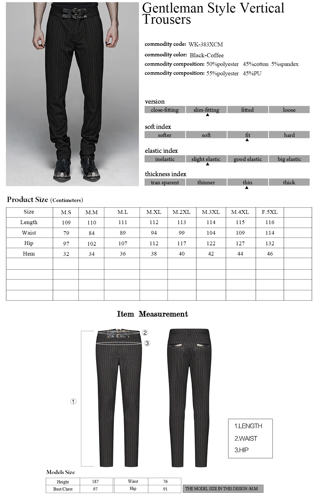 

PUNK RAVE Men's punk Gentleman Style Vertical Trouser Steampunk Handsome Long Pant Formal Dinner Party Stage Performance Pants