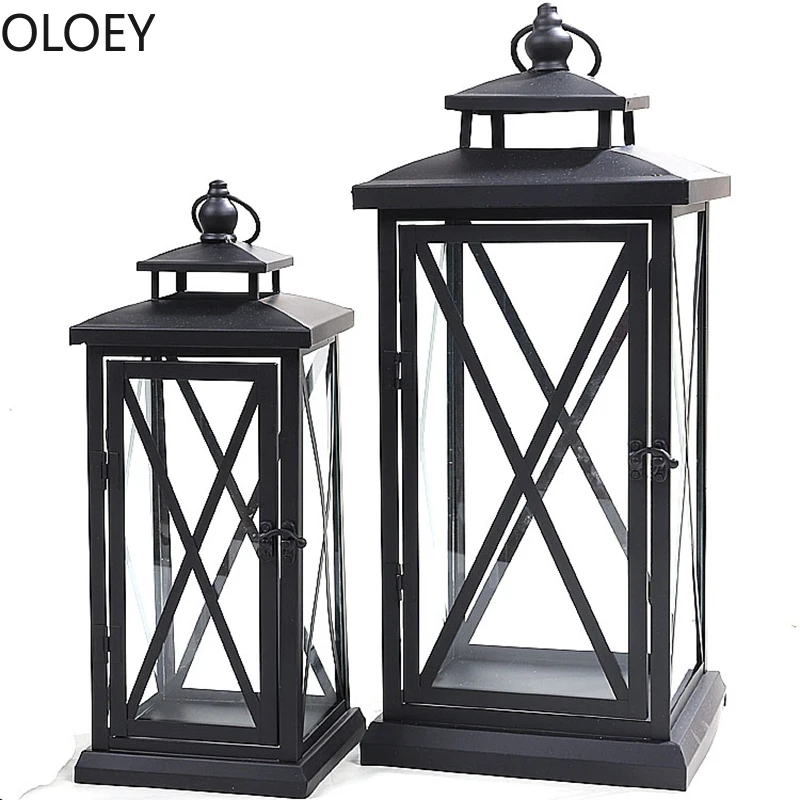 

Железные стеклянные большие подсвечники Nordic Wind Lamp ретро открытый двор Свеча фонарь СВАДЕБНЫЙ центр декоративный сала